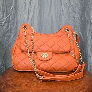 Quilted Orange Chain Shoulder Bag